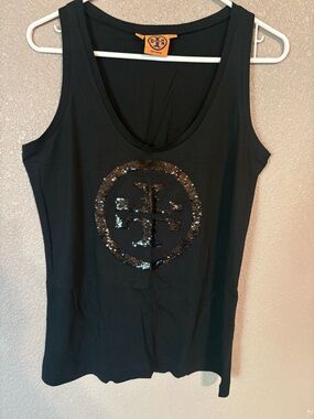 Tory Burch Black Sequin Logo Tank